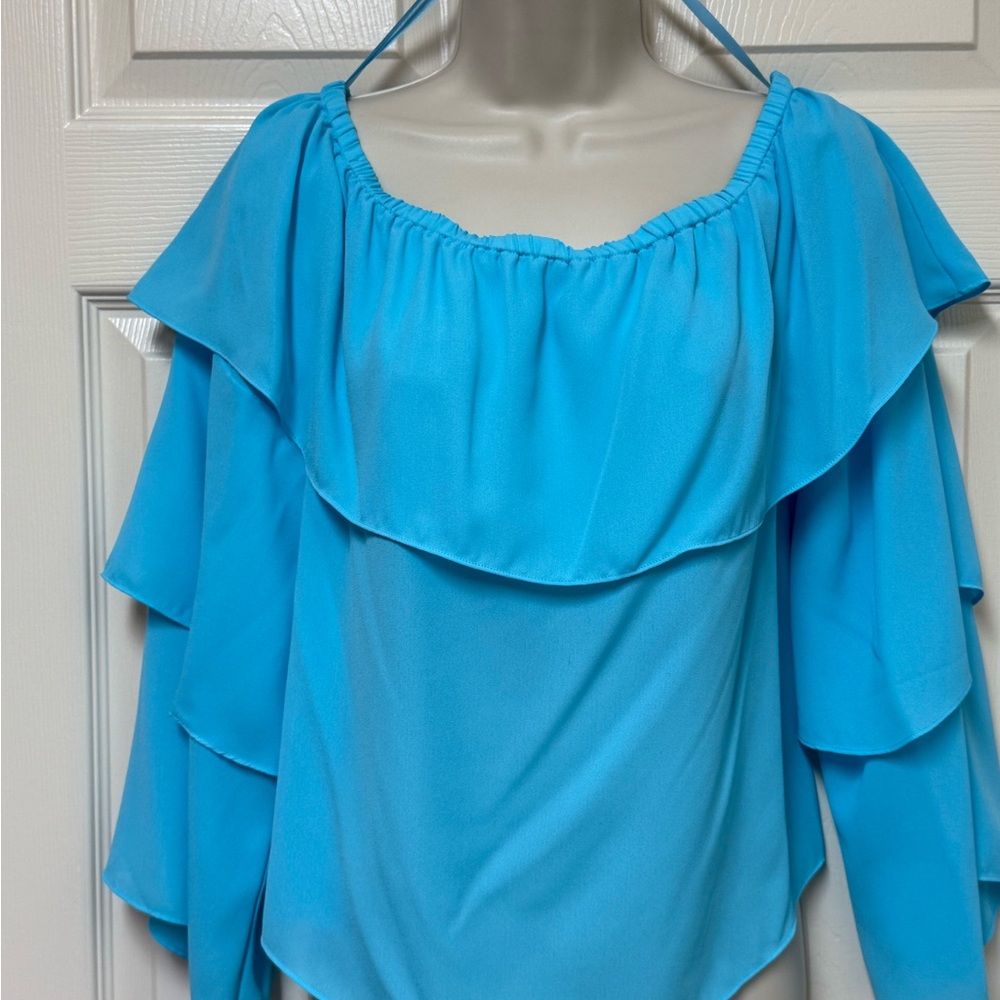 INC International Concepts Blue Off the Shoulder Ruffled Blouse